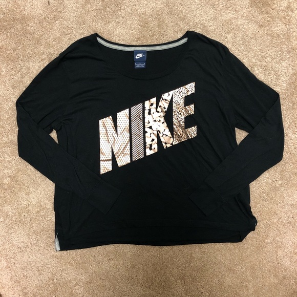 Nike Tops - Nike Black and Gold Metallic Long Sleeve Shirt